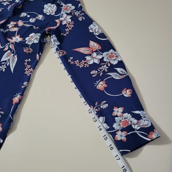 Como Vintage Women's Navy Floral Long Button-Down Polyester Blouse - Picture 6 of 14